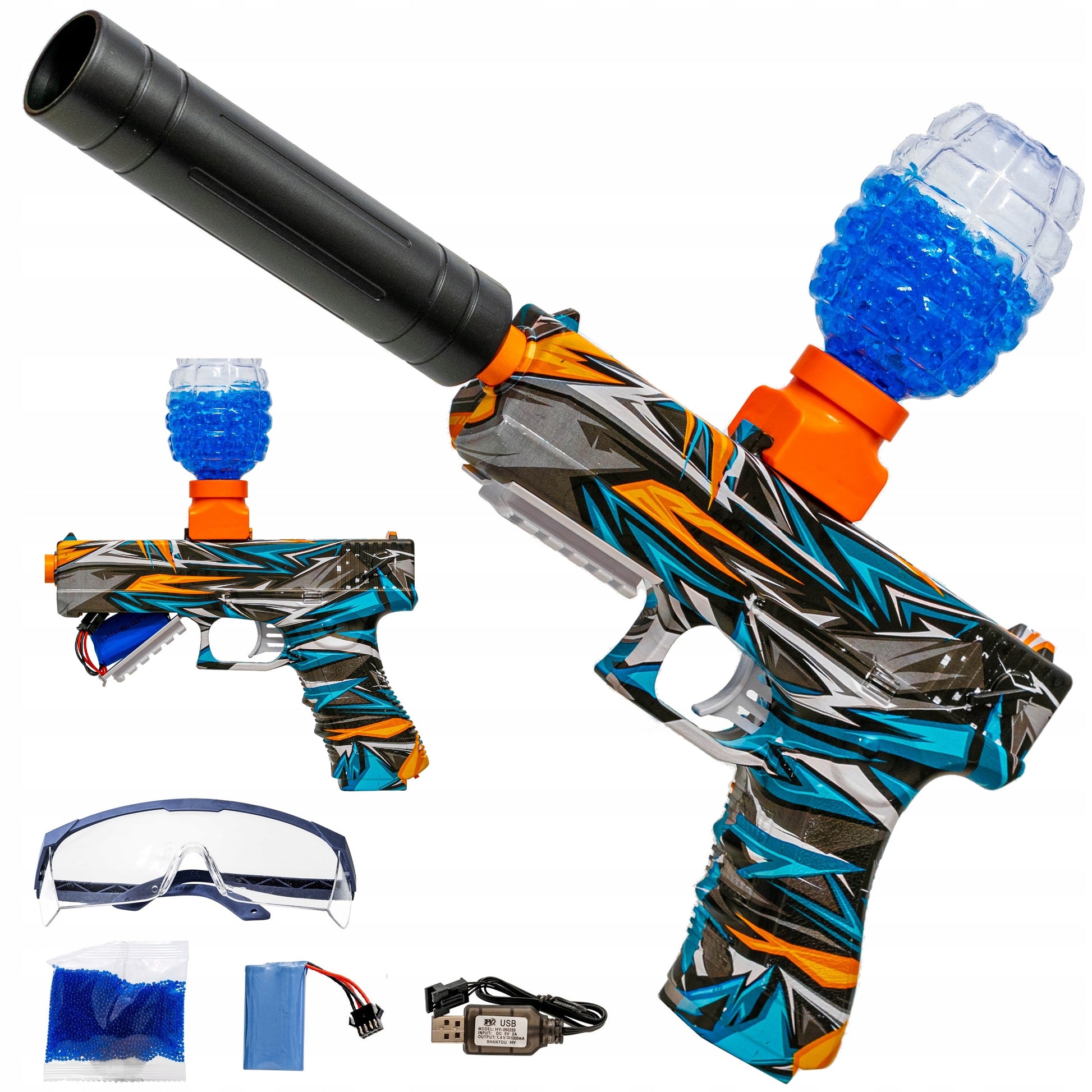 ELEKTRINIS AUTOMATINIS GELIO KULKŲ PISTOLETAS SU DĖŽUTE SAUGUS