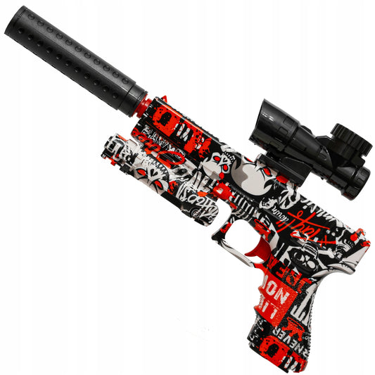 Automatinis pistoletas gelio rutuliukams su duslintuvu vandens rutuliukams