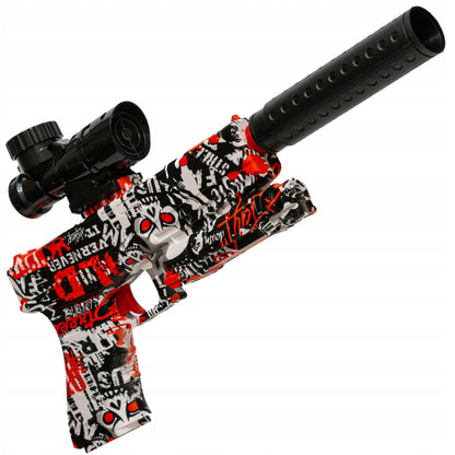 Automatinis pistoletas gelio rutuliukams su duslintuvu vandens rutuliukams