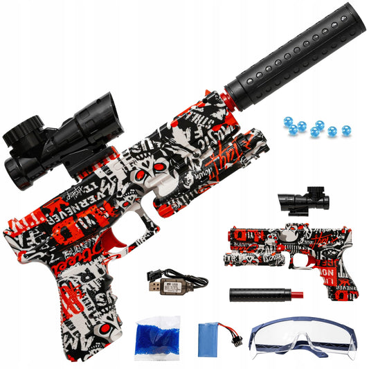 Automatinis pistoletas gelio rutuliukams su duslintuvu vandens rutuliukams