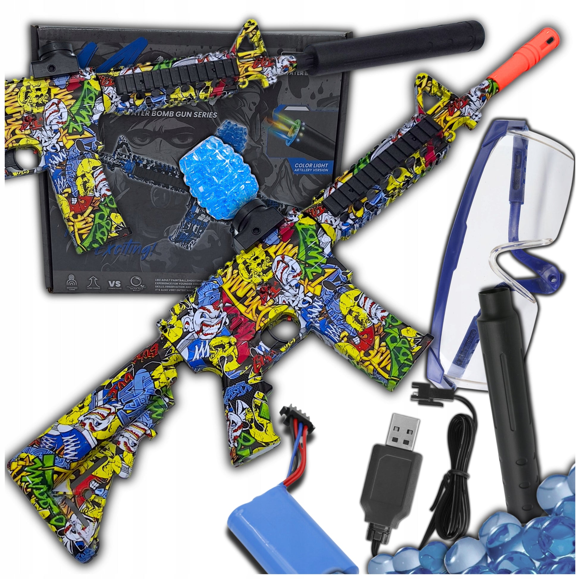 Didelis elektrinis automatinis M16 pistoletas-šautuvas su vandens želės rutuliukais (ORBEEZ) rinkinys