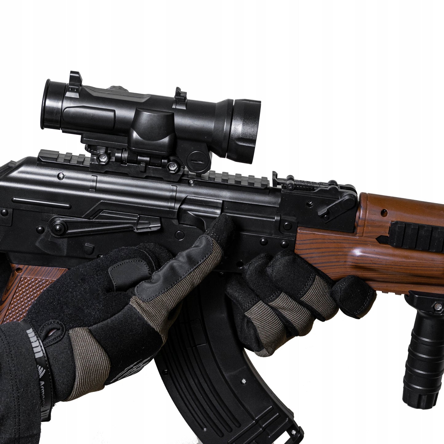 Automatinis gelio rutuliukų pistoletas, replika, dvi dėtuvės, didelis šautuvas