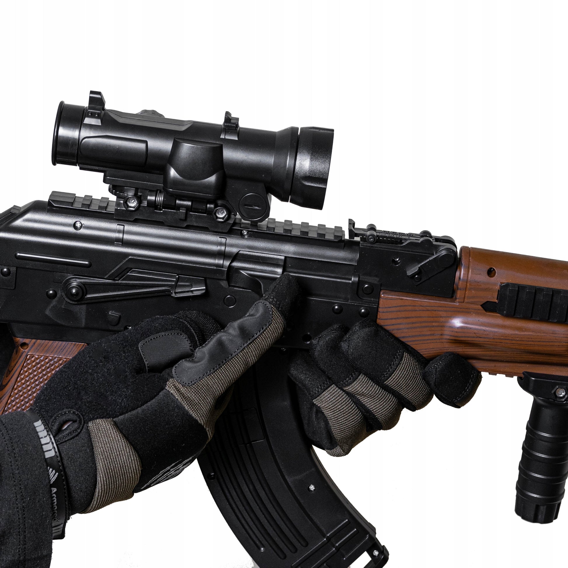 Automatinis gelio rutuliukų pistoletas, replika, dvi dėtuvės, didelis šautuvas