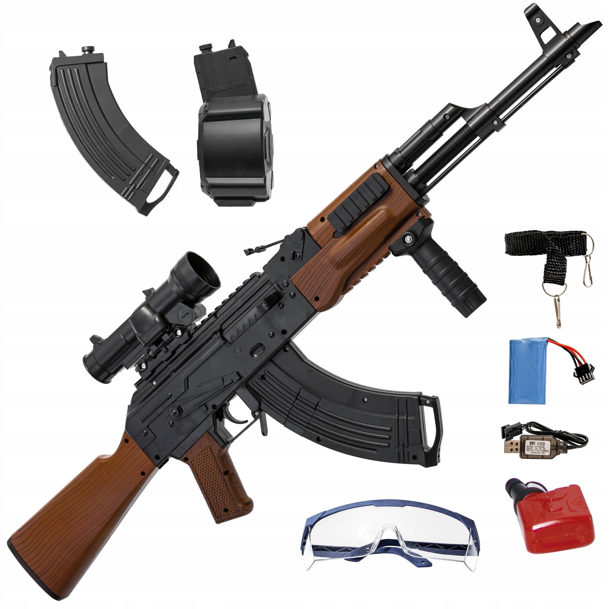 Automatinis gelio rutuliukų pistoletas, replika, dvi dėtuvės, didelis šautuvas