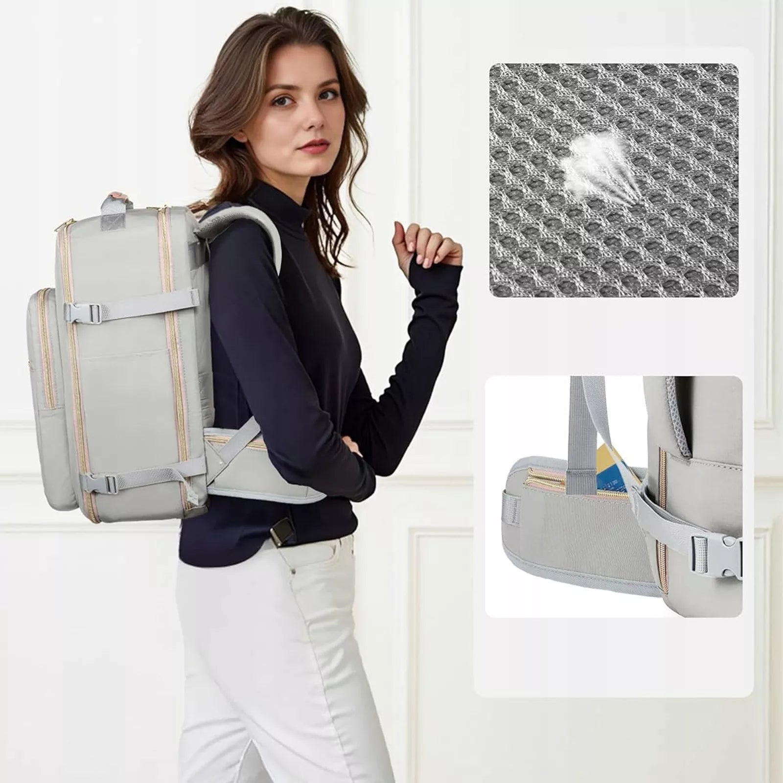 Moteriška kuprinė 40L – neperšlampama, su laptopo skyriumi, pilka
