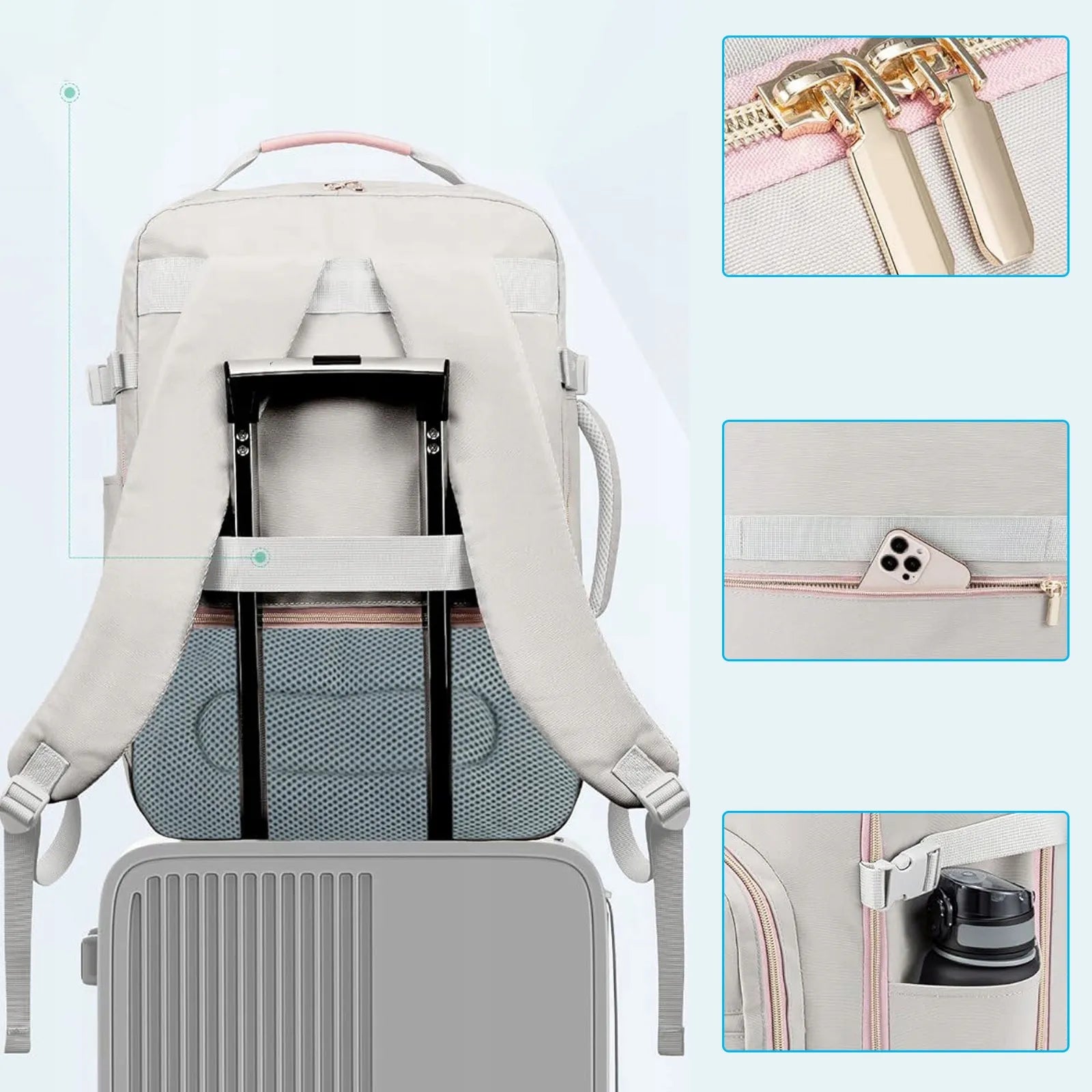 Moteriška kuprinė 40L – neperšlampama, su laptopo skyriumi, pilka