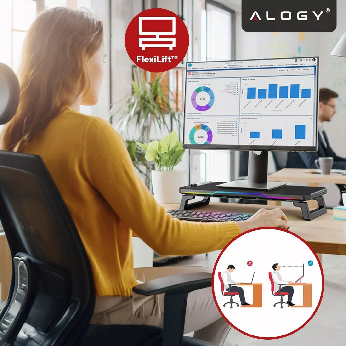 Monitoriaus stovas su USB Hub, USB-C