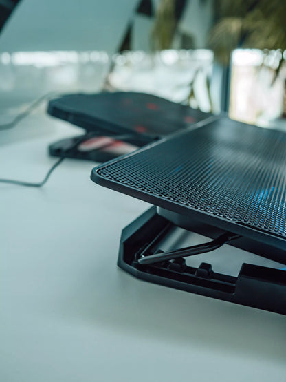 AUŠINIMO STOVAS NEŠIOJAMAM KOMPIUTERIUI 12-17" REGLIUOJAMAS 2 VENTILIATORIAI USB LED