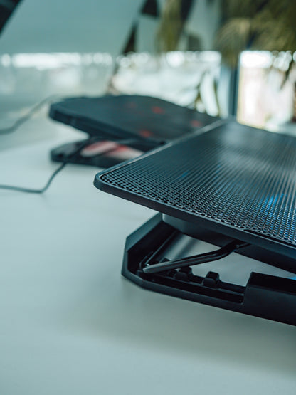 AUŠINIMO STOVAS NEŠIOJAMAM KOMPIUTERIUI 12-17" REGLIUOJAMAS 2 VENTILIATORIAI USB LED