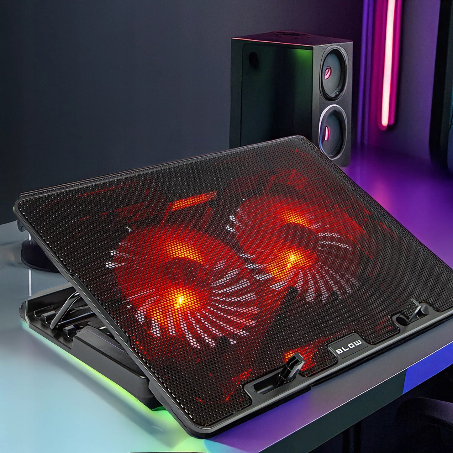 Nešiojamojo kompiuterio aušinimo stovas 12-17 colių, USB, LED, raudonas, 2 ventiliatoriai