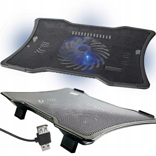 Nešiojamo kompiuterio aušinimo stovas su LED, USB, reguliuojamas, tylus