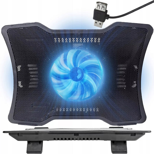 Nešiojamo kompiuterio aušinimo stovas su LED, USB, reguliuojamas, tylus