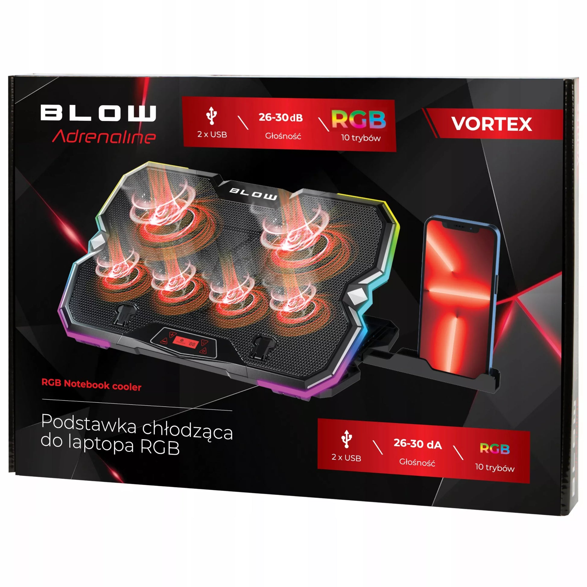 Aušinimo stovas nešiojamam kompiuteriui, reguliuojamas 9-17", LED RGB, 2x USB