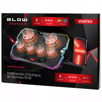 Aušinimo stovas nešiojamam kompiuteriui, reguliuojamas 9-17", LED RGB, 2x USB