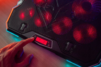 Aušinimo stovas nešiojamam kompiuteriui, reguliuojamas 9-17", LED RGB, 2x USB