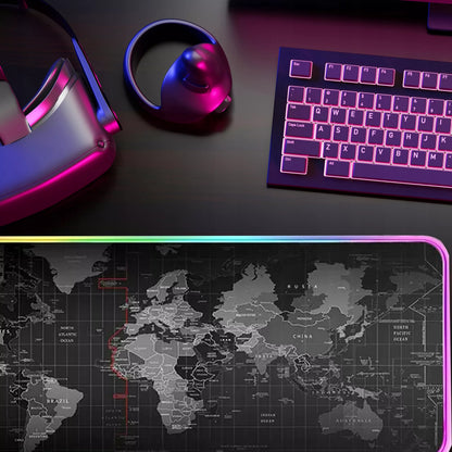 Apšviesta RGB žaidimų pelės kilimėlis LED 80x30 cm XXL Pasaulio žemėlapis