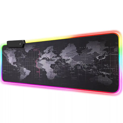 Apšviesta RGB žaidimų pelės kilimėlis LED 80x30 cm XXL Pasaulio žemėlapis