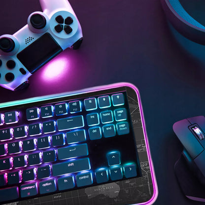 Apšviestas RGB žaidimų pelės kilimėlis XXL 80×30 cm – LED, Pasaulio žemėlapis