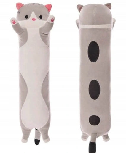 Ilgas pilkas katės pliušinis žaislas "Pūkuotukas" – minkštas talismanas vaikams, dovana, 90 cm
