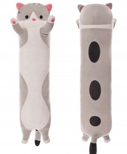 Ilgas pilkas katės pliušinis žaislas "Pūkuotukas" – minkštas talismanas vaikams, dovana, 90 cm