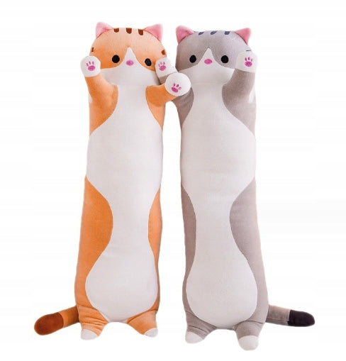 Ilgas pilkas katės pliušinis žaislas "Pūkuotukas" – minkštas talismanas vaikams, dovana, 90 cm