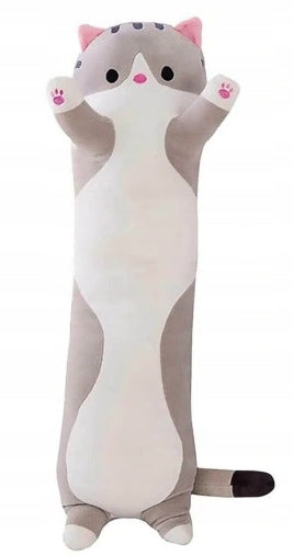 Ilgas pilkas katės pliušinis žaislas "Pūkuotukas" – minkštas talismanas vaikams, dovana, 90 cm