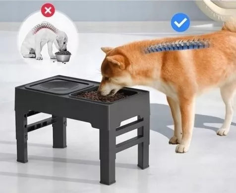 Reguliuojamo aukščio dvigubas šunų dubenėlis