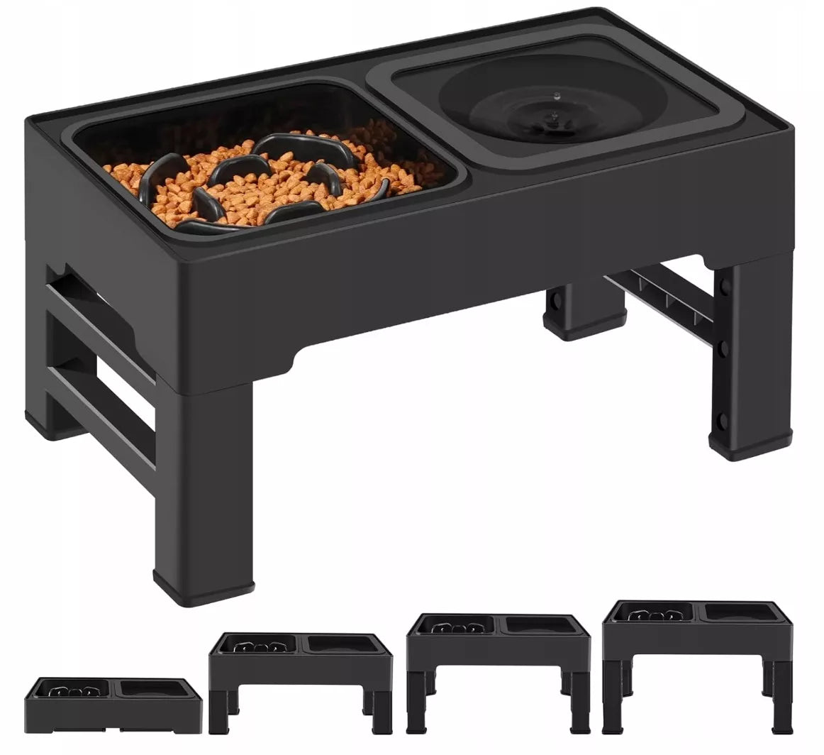 Reguliuojamo aukščio dvigubas šunų dubenėlis