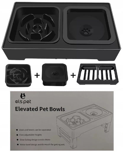 Reguliuojamo aukščio dvigubas šunų dubenėlis