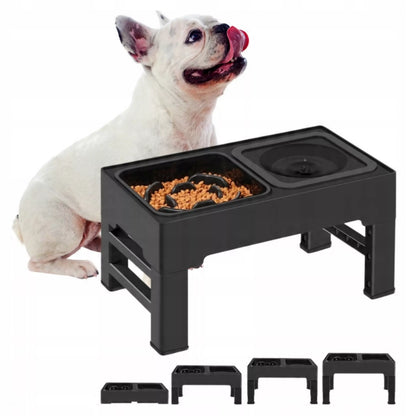 Reguliuojamo aukščio dvigubas šunų dubenėlis