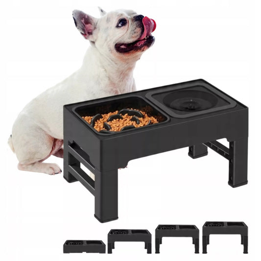 Reguliuojamo aukščio dvigubas šunų dubenėlis