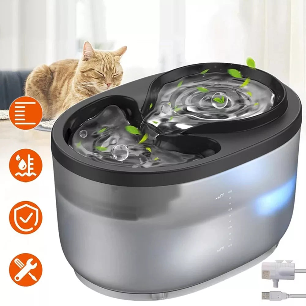 Vandens fontanas katėms, vandens filtras, tyli, 2,3L automatinis girdytuvas