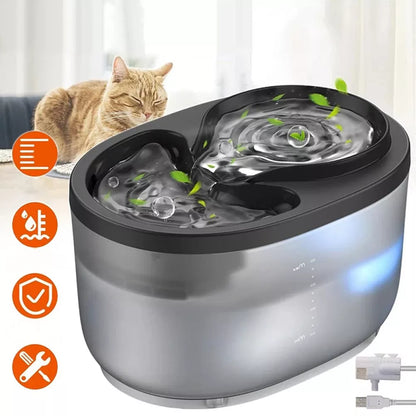 Vandens fontanas katėms, vandens filtras, tyli, 2,3L automatinis girdytuvas