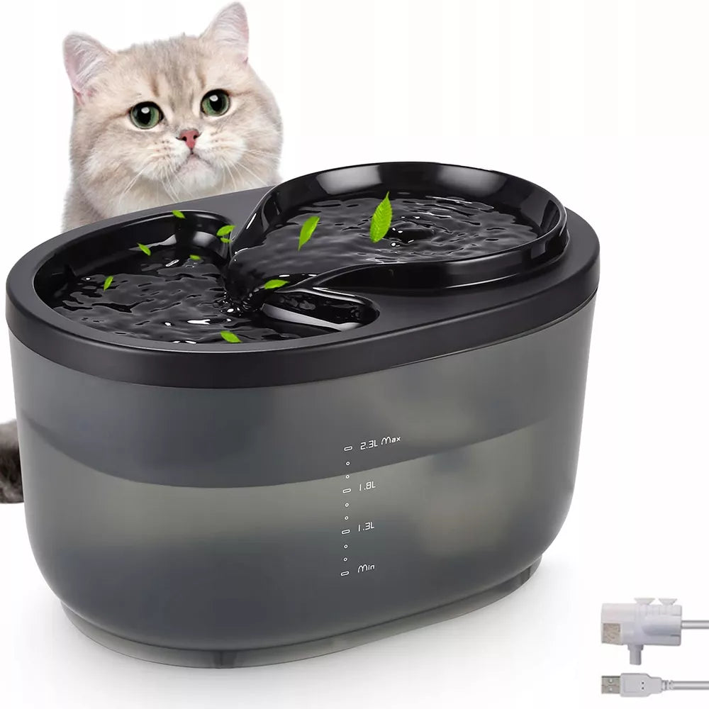 Vandens fontanas katėms, vandens filtras, tyli, 2,3L automatinis girdytuvas