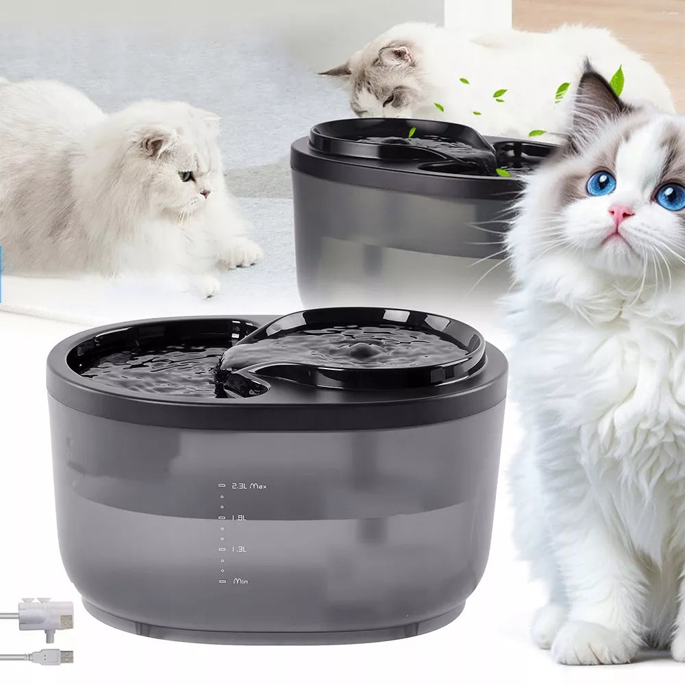 Vandens fontanas katėms, vandens filtras, tyli, 2,3L automatinis girdytuvas
