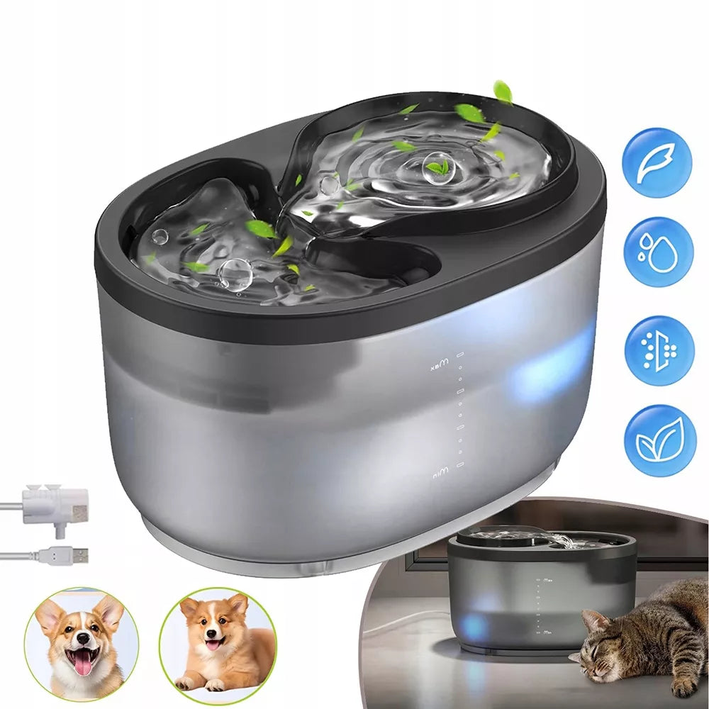 Vandens fontanas katėms, vandens filtras, tyli, 2,3L automatinis girdytuvas