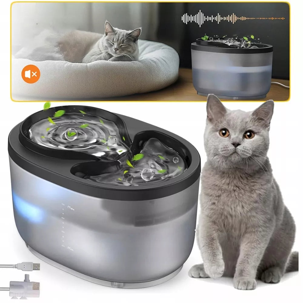 Vandens fontanas katėms, vandens filtras, tyli, 2,3L automatinis girdytuvas