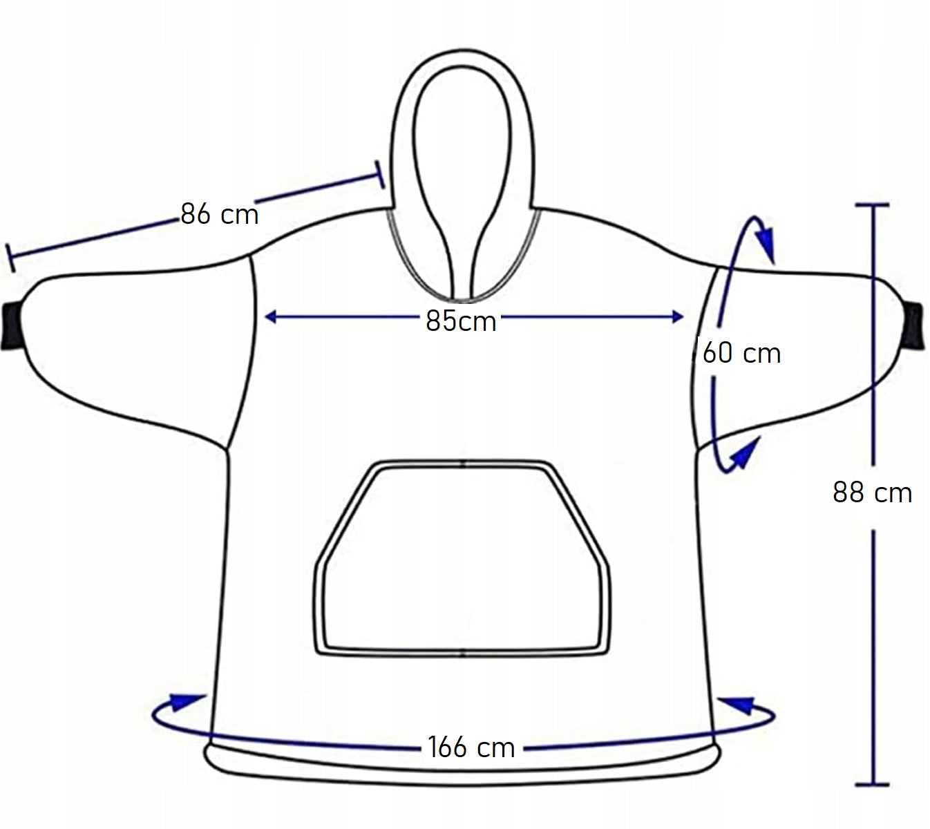 Negabaritinė antklodė su gobtuvu, oversize džemperis 2 viename – raštuota antklodė-džemperis