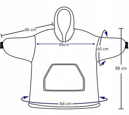 Negabaritinė antklodė su gobtuvu, oversize džemperis 2 viename – raštuota antklodė-džemperis