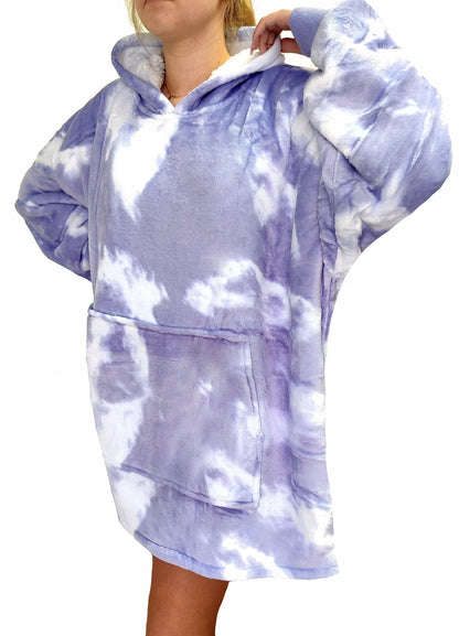 Negabaritinė antklodė su gobtuvu, oversize džemperis 2 viename – raštuota antklodė-džemperis