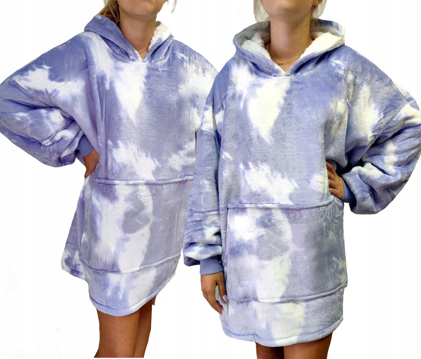 Negabaritinė antklodė su gobtuvu, oversize džemperis 2 viename – raštuota antklodė-džemperis