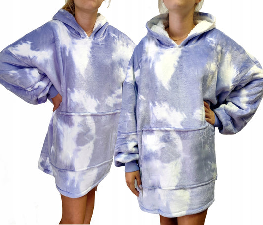 Negabaritinė antklodė su gobtuvu, oversize džemperis 2 viename – raštuota antklodė-džemperis