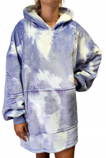 Negabaritinė antklodė su gobtuvu, oversize džemperis 2 viename – raštuota antklodė-džemperis