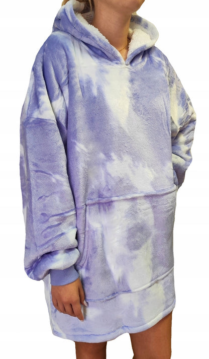 Negabaritinė antklodė su gobtuvu, oversize džemperis 2 viename – raštuota antklodė-džemperis