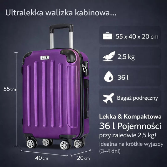 POSH Tvirta ABS kelioninis lagaminas, rankinis bagažas 38L (VIOLETINIS M)