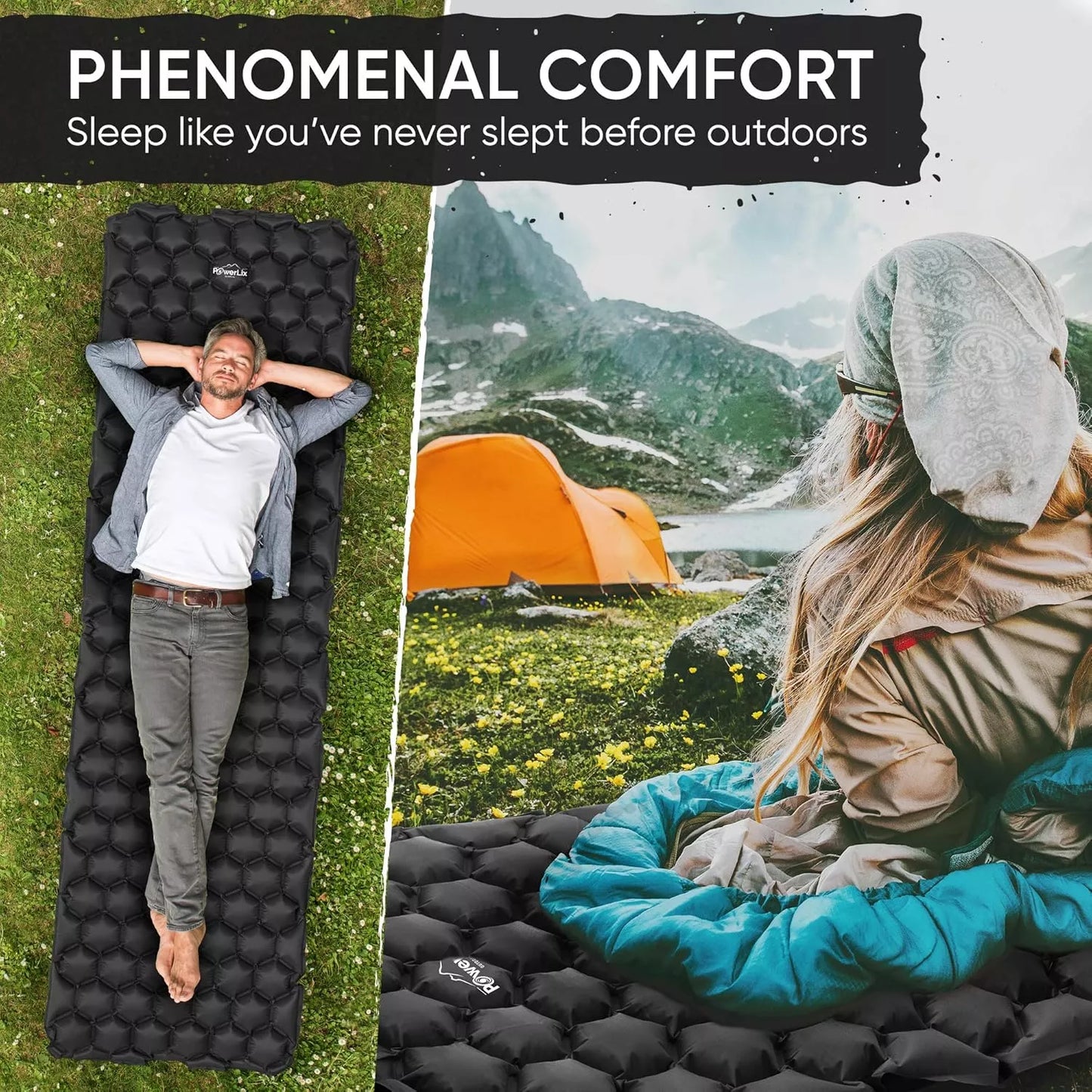 POWERLIX Ultralight Travel Camping Mat 198x58 cm Black