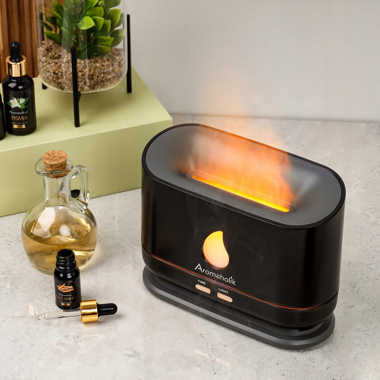 Dovanų drėkintuvas eteriniams aliejams LED liepsnos efektas