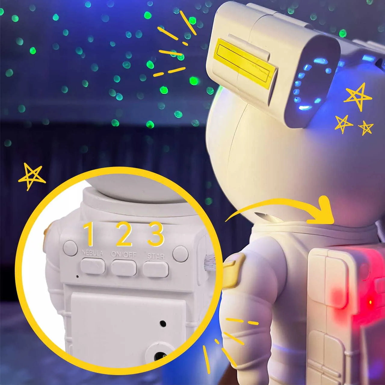 Žvaigždžių projektorius astronautas vaikams naktinė lemputė LED lazerinis projektorius NS