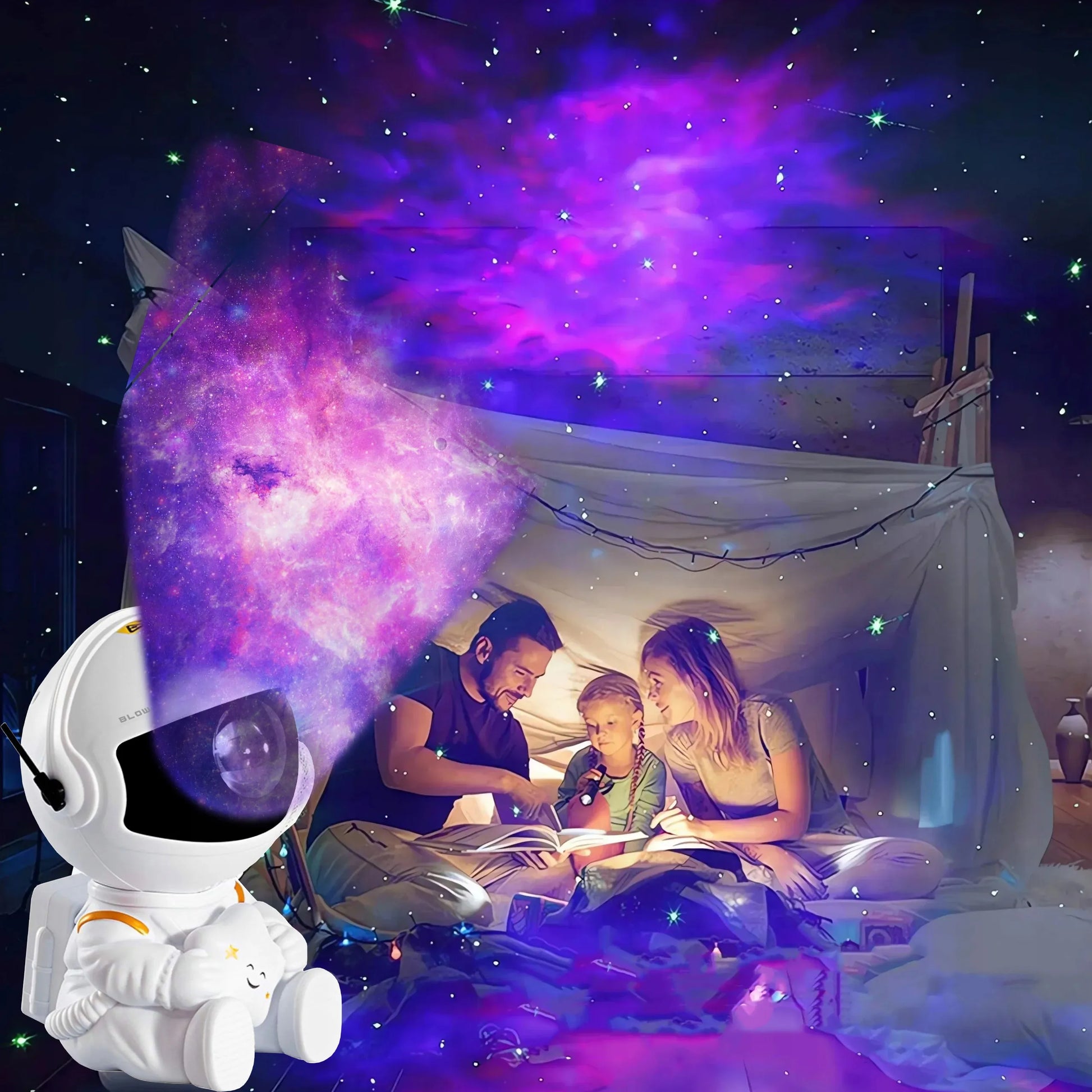 Žvaigždžių projektorius astronautas - naktinė lempa vaikams su pulteliu ir lazeriniu efektu