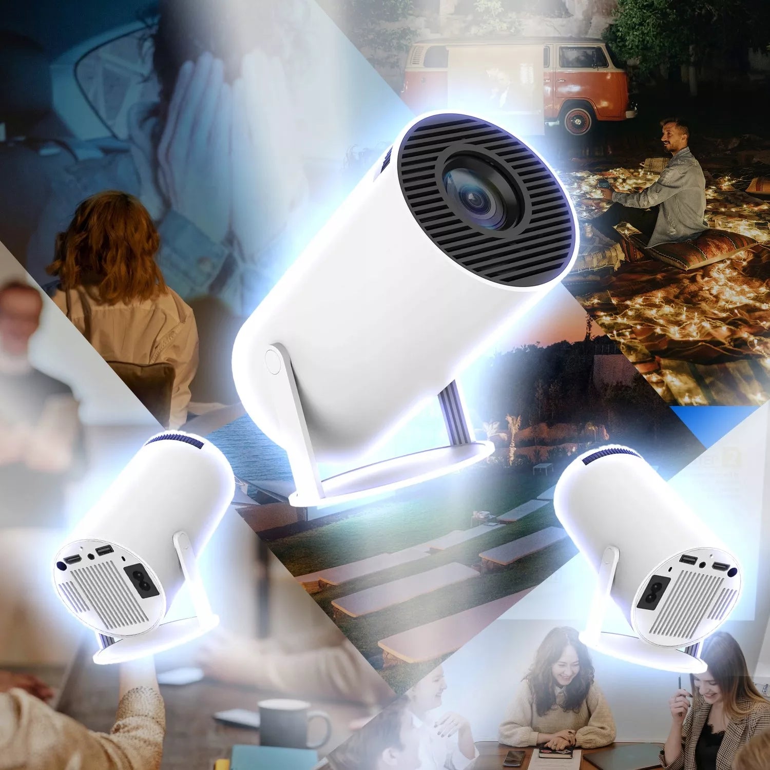PROJEKTORIUS RZUTNIK WIFI ANDROID NEŠIOJAMAS SUKAMAIS SMART 4K GARSIAKALBIS BT 5.0